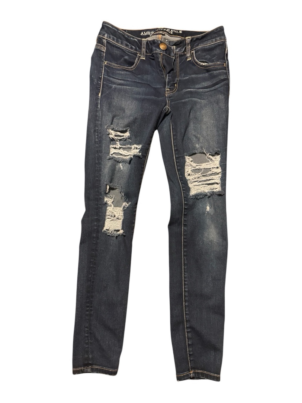 American Eagle Outfitters Ripped Skinny Jeans - Dark Blue